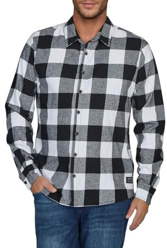 Riverso Chemise en flanelle à carreaux pour homme à manches longues coupe droite RIVArne 100% coton gris, marron, jaune, rouge, vert Taille S, M, L, XL, XXL, 3XL, 4XL, 5XL, noir/blanc, 3XL