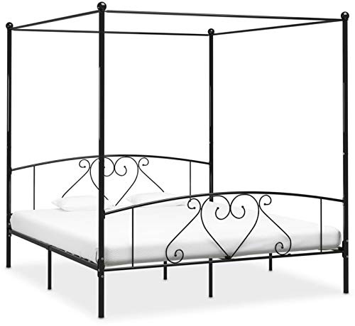 Homgoday Struttura letto a baldacchino in metallo nero 1,8 m, letto super king size, piattaforma letto per adulti e adolescenti, camera da letto dormitorio camera degli ospiti telaio letto base letto