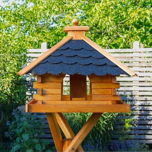 Deko-Shop-Hannusch Vogelhaus wahlweise mit Ständer und Solarbeleuchtung, Verschiedene Dachfarben (Vogelhaus mit Solar, Dach Bitum schwarz)