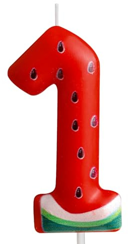 Cxryrzhe Velas de primer cumpleaños número 1 con diseño de sandía roja, temática de sandía para bebé, niña, niño, decoración de pastel de cumpleaños, graduación, celebración, aniversario, boda, postre