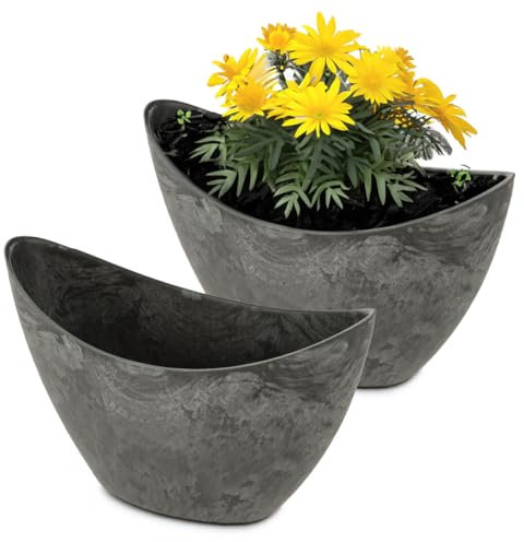 matches21 HOME & HOBBY Set di 2 ciotole ovali per piante da esterno, 24 x 10 x 14 cm, colore: nero