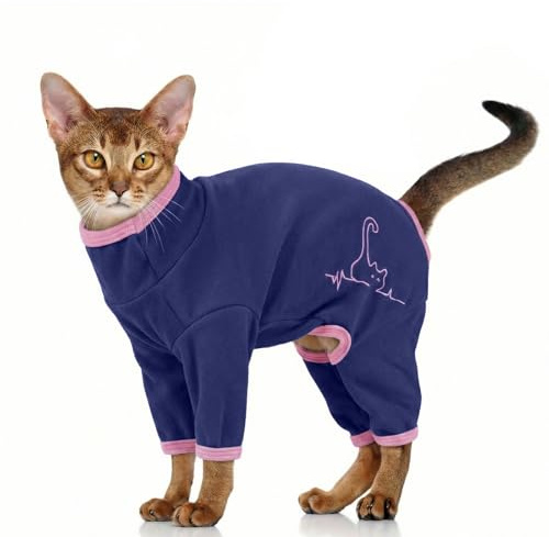 Vestiti per Gatti, Vestitino Inverno Body Post Operatorio Felpa Pigiama per Gatto Tuta Post Operatoria Body Chirurgico(Blu, M)