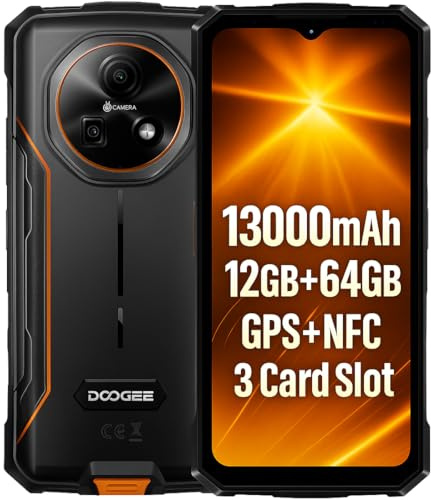DOOGEE Fire 5 Rugged Smartphone, 13000mAh, 12GB RAM+64GB ROM, 6.6 HD+ 90Hz, 13MP AI Camera, IP68/IP69K, Android 15, Octa-Core, Dual SIM, NFC, Telefono Indistruttibile Impermeabili, per Esterni