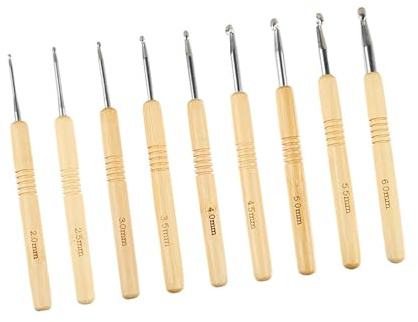9 uncinetti ergonomici da 2,0 mm-6,0 mm, con manico in legno, per principianti e adulti, per lavorare a maglia, maglioni, sciarpe, borse, calzini, cucito e artigianato