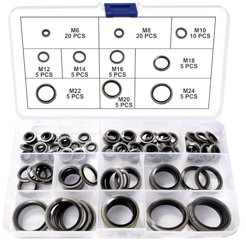 YIXISI 85 ST 10 Storlekar M6 / M8 / M10 / M12 / M14 / M16 / M18 / M20 / M22 / M24 Metallgummi-Tätningsring, Metall Gummitätning för Oljering, för Centralhydraulik, Servostyrning