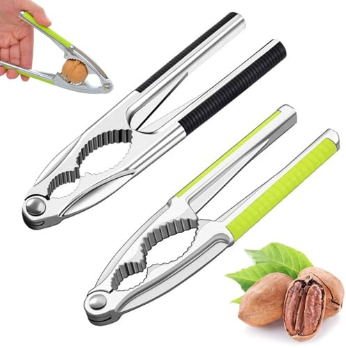 MUYAPAY 2 Pezzi Schiaccianoci Acciaio Inossidabile, Noci Multiuso per Cucina, Schiaccianoci con Impugnatura in Legno - Schiaccia Noci dal Deisgn Moderno, per Tutti i Tipi di Noci (Nero+Verde)