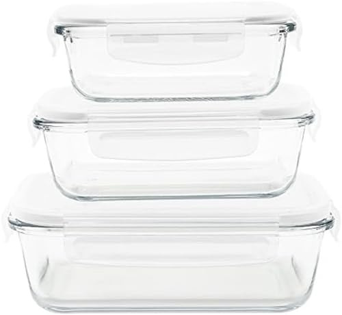 Pebbly - Set de 3 boites de conservation en verre rectangulaires - 400 ml, 650 ml et 1L - Pour Cuire, Conserver, Transporter et Réchauffer - 100% Hermétique
