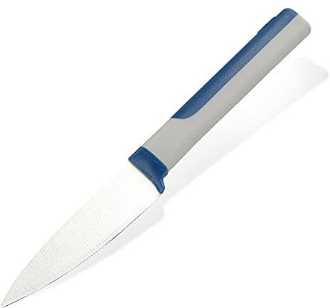 Tasty Cuchillo de pelar con acero japonés, cuchillo de frutas afilado con hoja de 9 cm, cuchillo pelador, cuchillo con mango ergonómico suave, hoja de acero inoxidable japonés, colores: azul oscuro y