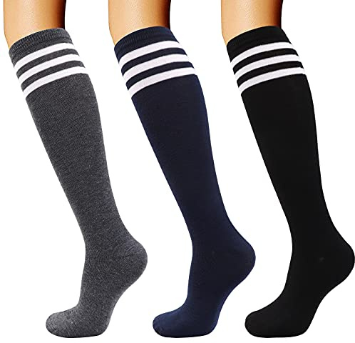 DRESHOW Knähöga Strumpor för Kvinnor Casual Randiga Långa Strumpor Tubsockor
