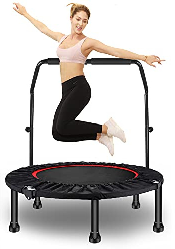 Sinbide Mini Trampolín de Fitniess Ø100cm/Ø122cm Plegable Trampolín con Apoyabrazo Ajustable Cama Elástica para Niños y Adultos Entrenamiento de Salto Carga Máxima 150kg Workout Gym (100cm - 40 Inch)