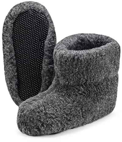 ESTRO Unisex Pure Sheep Warm Wool Slippers Boots Sheepskin ole (8 UK, Graphite)