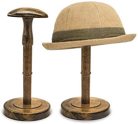HAIBEIR vintage hattstativ display trä, fristående perukstativ, bordshattställ, hållare för kepsar och peruker (antikbrun)