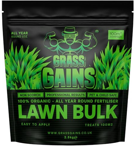 Grass Gains Black Edition Autumn Lawn feed,Organic Lawn fertiliser, Perfect Autumn/Winter feed, Covers 100m2, Non scorch, Child & Pet Friendly. Will give amazing results over the autumn/winter months