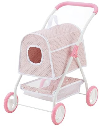 Olivia's Little World Polka Dots Princess Doll Animal Stroller with Detachable Toy Pet Carrier - Pet Doll Pram for 3 yrs and Up - Pink/Gray