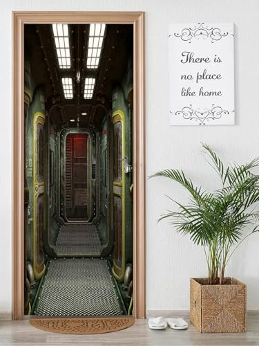 FLFK 3D Door Mural Peel and Stick 85x215cm- Spaceship Self-Adhesive Door Poster Stickers Wallpaper for Kids Bedroom Office Home Decor(2Pcs/Set)