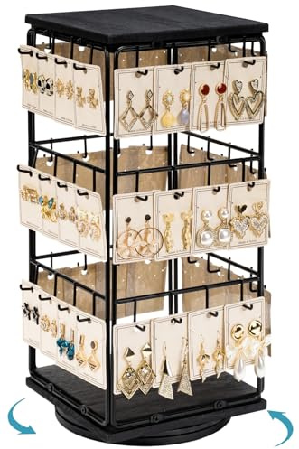 Yoimori 360 Rotating Earring Display Stands for Selling, Earring Rack Display Holder Stand, Jewelry Display for Vendors Selling Earring Cards, Necklaces, Bracelets, Hair Accessories (48 Hooks)