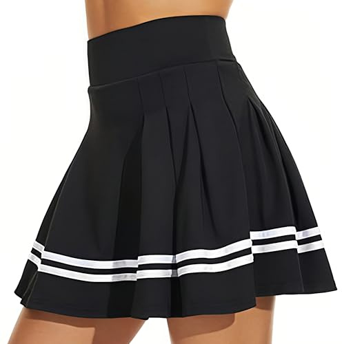 ThreeH Gonna da Tennis a Pieghe A-Line a Vita Alta Atletico Golf Skorts Gonne Sportive da Allenamento Pantaloncini con Fodera incorporata e Tasche Nero