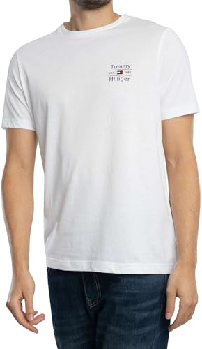 Tommy Hilfiger Uomo T-Shirt Maniche Corte Stack Tee con Scollo Rotondo, Bianco (White), M