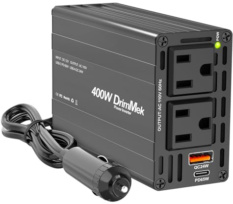 400W Car Power Inverter - Dual DC 12V to 110V AC Car Plug Adapter Outlets, Fast Charging USB C 65W & 24W Port, Power Inverters for Vehicles, Laptop Car Charger, Road Trips