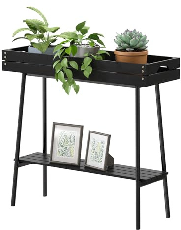 BAMBANG Pflanzenständer Blumenständer Pflanzenregal Blumenbank Breit Bambus für Innen,Blumenregal Blumentreppe Hoch Holz Metall Balkon Indoor Wohnung Terrassen Deko Schwarz