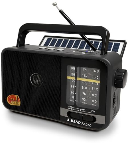 Poste Radio Portable avec Panneau Solaire & Batterie 1200mAh, Récepteur AM/FM/SW avec 8W Haut-Parleur/TWS/USB/TF, Transistor Radio a Pile luetooth pour Camping, Urgences et Extérieures (Gris)