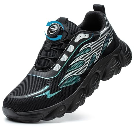 HausFine Chaussures de Sécurité Hommes Femme Embout Acier Chaussures de Travail Légère Respirant Antidérapante Basket Securite (Noir, EU 43)