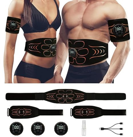 Ceinture abdominale musculaire Stimulateur Abdominal EMS - Électrostimulation Musculaire, 10 Modes & 30 Intensités, Rechargeable USB pour Abdominaux, Bras & Jambes