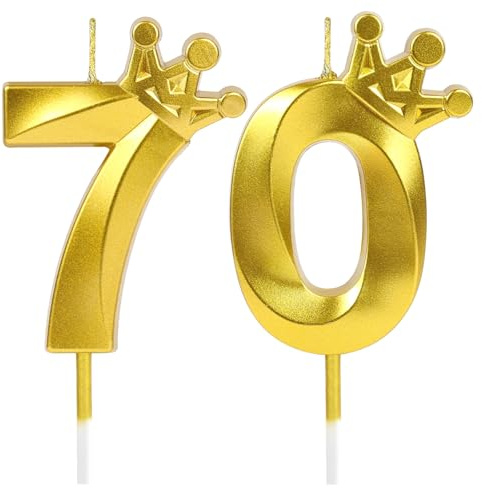URAQT Velas de Cumpleaños Número 70,Vela de Cumpleaños Con Corona,3D Velas de Pastel de Cumpleaños Doradas,Decoración de Velas de 70 Años,para Aniversario Fiesta Temática,70
