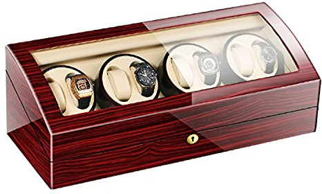 MYUYEE Caja Expositora para Relojes, Estuche Enrollador De Relojes De Gran Capacidad, Estuche Enrollador Automático para 8 Relojes + 9 Compartimentos Adicionales, Almo(Ébano+Beige-8+9)