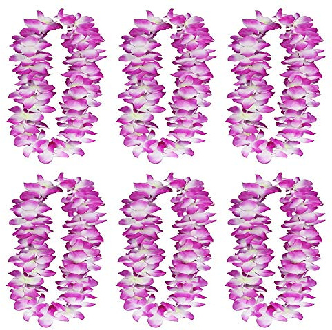 Yansanido Lot de 6 guirlandes hawaïennes de 104 cm avec boucles de cou artificielles Leis Hula Dance (6 pièces, violet)