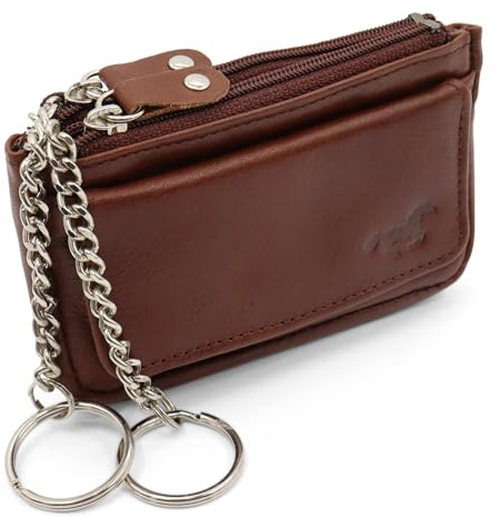Safekeepers - Porte-clés en cuir - Porte-clés avec chaîne - Petit Portefeuille Smart - Anneaux pour Clés - Cartes - ID - Banc et Pièces de monnaie