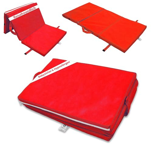 Best For Kids Faltbare Matratze für Kinder | Faltmatratze für Reisebett 120 x 60 cm | Strapazierfähiger, antibakterieller Schaumstoff mit waschbarem Polyesterbezug | Faltbare Einzelmatratze – Rot