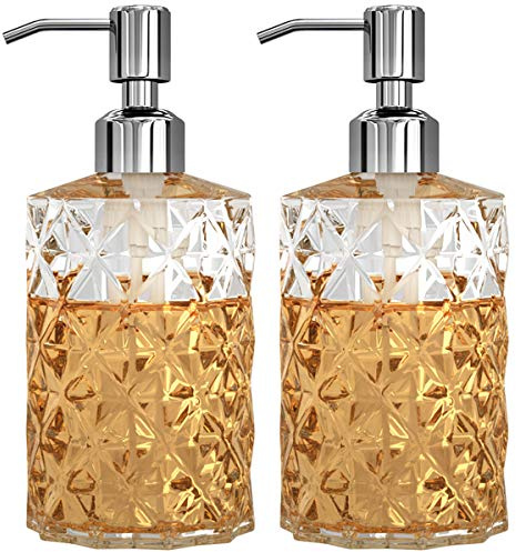 GLADPURE Seifenspender – 2 Stück, 340 ml, klares Diamant-Design, nachfüllbar, Handseifenspender, mit 304 rostfreier Edelstahl-Pumpe, Lotionspender für Küche, Bad