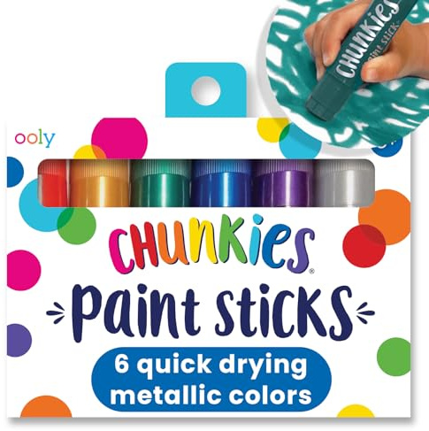 Ooly Chunkies 6 Metallic Paint Sticks For Kids, Tempera Paint Sticks Metallic Colors Set, No Mess Quick Drying Art Supplies for Toddlers and Kids