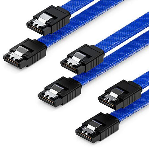 deleyCON 3x 50cm SATA 3 Nylon Cable Set Cable de Datos Cable de Conexión 6 Gbit/s Placa Base HDD SSD Disco Duro 2 Conector S-ATA Recto Azul