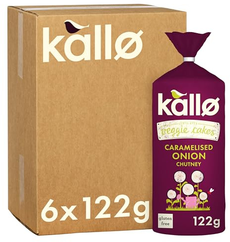 Kallo Caramelised Onion Veggie Cakes, Made From Plants, High in Protein and Fibre Low Fat Healthy Snacks, Vegan Friendly, Gluten Free, No Artificial Flavours, Single Pack – 6 x 122g