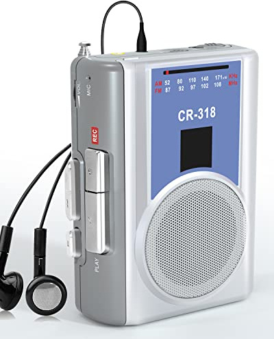 Cassette Player Recorder with AM FM, Portable Vintage Cassette Tape Player with Earphone Jack,Built-in Microphone,Loud Speaker for Walking,Jogging
