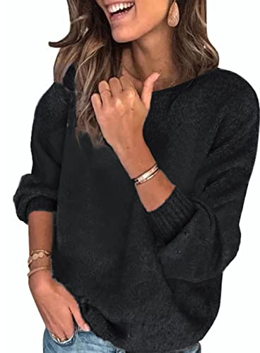 UMIPUBO Maglione Donna Chic Oversize Maglione a Maglia Colorblock Morbido Righe Pullover Casual Knitted Bluse Manica Lunga Moda Girocollo Tops Maglieria per Autunno Inverno Felpe Ragazza (Nero-A, S)