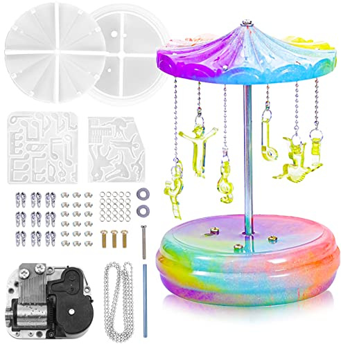 Rotatable Carousel Music Box Epoxy Resin Mold Kit Carousel Ornament Crystal Casting Silicone Molds for DIY Decoration Crafts Desktop Ornament Home Decor Wedding Party Gift Decoration