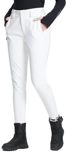 baleaf Women's Fleece Lined Snow Ski Pants Waterproof Insulated Windproof Slim Thermal Winter Pants Hiking Snowboard White L