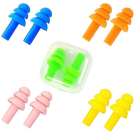 Quelcc Ohrenstöpsel - 5 Paar Weiche, Wasserdichte Silikon Ohrstöpsel für Schwimmen, Surfen, Arbeit und laute Orte