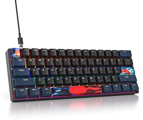 SOLIDEE tastiera da gioco meccanica al 60%,61 tasti con interruttori rossi lineari,tastiera meccanica cablata con retroilluminazione LED,tastiera ergonomica compatta luce mista(61 Blue Samurai(B))