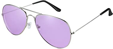 Komonee Pilot Style Light Purple Lens Sunglasses Set With Cloth Soft Case and Cleaning Cloth Designer Unisex Mens Womens UV400 Protection Classic Shades