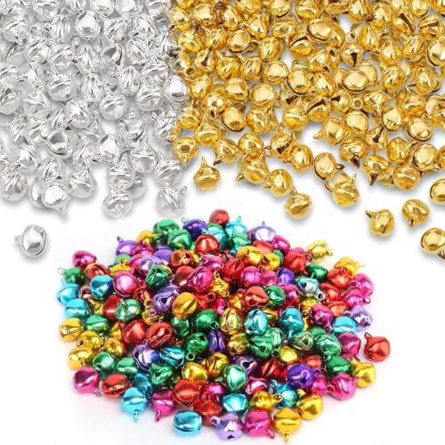 300 Stück Mini-Glöckchen Bunt Metallglöckchen Mit Öse Zum Basteln DIY Glocken Jingle Bells für Weihnachten Heim Dekorationen Haustier - 10mm