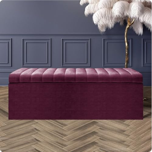 Naples Velvet Ottoman Storage Box, Upholstered Blanket Box with Hinged Lid, Bedroom Storage Ottoman, End of Bed Storage Bench, Padded Ottoman Storage Seat for Living Room & Hallway