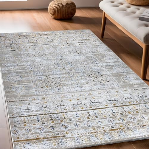 RUGURA Alfombra Étnica Vintage Alfombra Salón Habitación Pasillo Dormitorio 80x150cm Beige Ocre Crema Marrón Estilo Oriental Nórdico Moderno Contemporáneo Mediterráneo Boho
