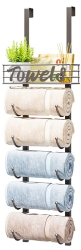 HapiRm Over Door Towel Rack - Towel Storage Rack Wall Mounted with Metal Shelf Basket, 6-Tier Over Door Towel Rail & Bathroom Storage Organiser Towel Holder for Small Bathroom, Camper, Rv