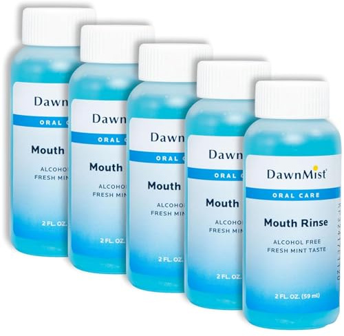 Dukal Dawn Mist Mouth Rinse with Twist Cap, 2 oz. – (Pack of 5) – Alcohol-Free, Fresh Breath, Oral Hygiene Solution for Daily Use