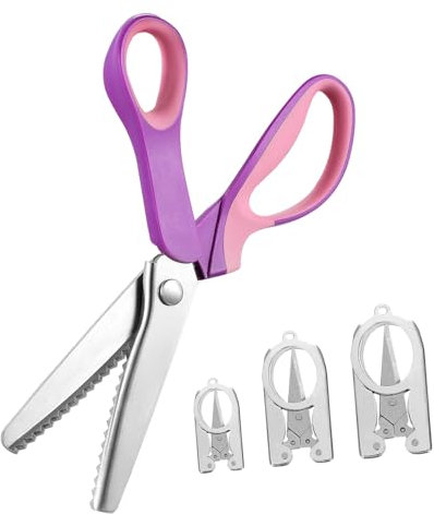 HOMSFOU 4 Stück Zackenschere Faltbare Scheren für Stoff und Papier Ergonomisch Tragbar Rostfrei für Basteln