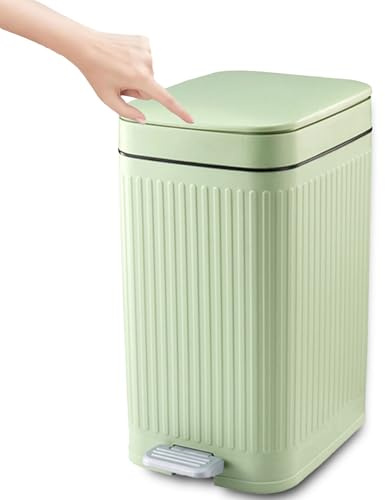 Kongming Tretmülleimer Kleiner Mülleimer mit Deckel 8L Treteimer Geruchsdicht Abfalleimer Küche Bad Mülleimer Schmal für Badezimmer, Büro, Wohnzimmer, Schlafzimmer, WC (Grün)